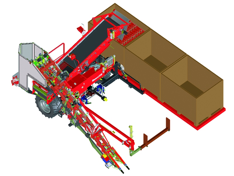Mounted 1-row top lifting harvester with fixed box platform
